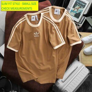 Adidas Classics Original 3 Stripes Tee Shirt Trefoil Retro Men Brown Slim Fit